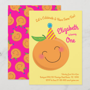 Invitation Little Cutie Tangerine Cute Kids 1er anniversaire
