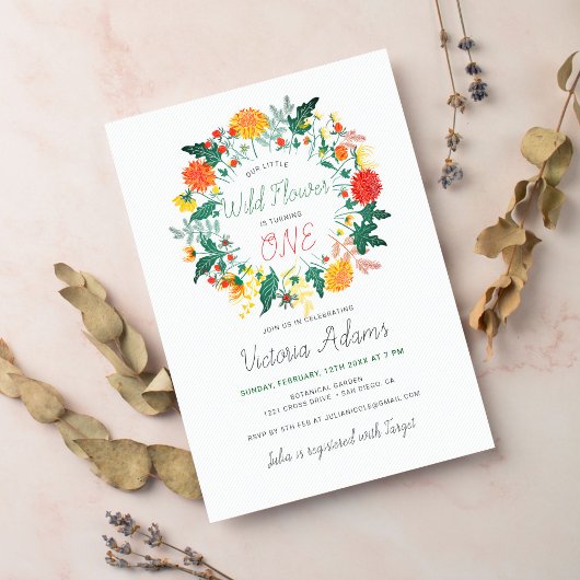 Invitation Little Dahlia Fleur sauvage Wreath Photo Anniversa