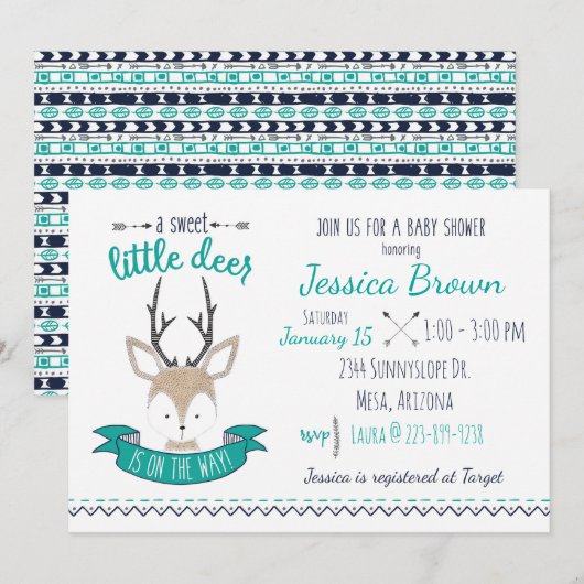 Invitation Little Deer Baby shower (Devant / Derrière)
