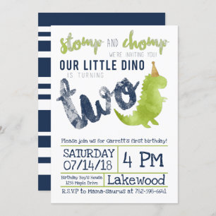 Invitation Little Dino 2e anniversaire Dinosaur thème Boy Nav