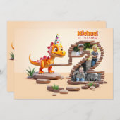 Invitation Little Dino Dragon | 2e anniversaire Big Number Ph (Devant / Derrière)