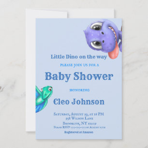 Invitation Little Dino sur le chemin Blue Boy Baby shower Inv