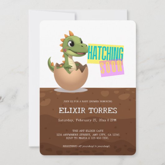 Invitation Little Dinosaur Hatching Soon (Devant)