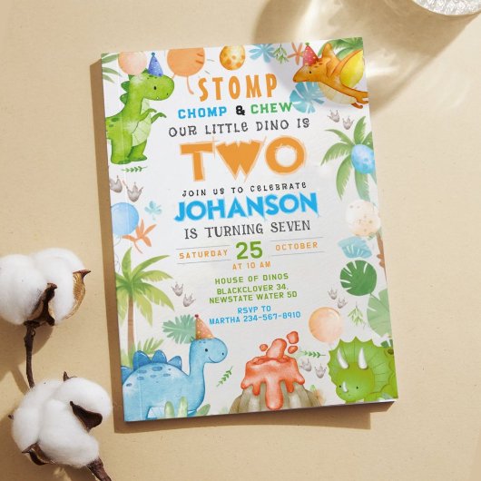 Invitation Little Dinosaur Stomp et Chomp Anniversaire