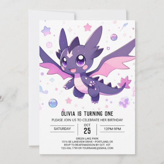 Invitation Little Dragon 1er anniversaire (Devant)