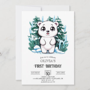 Invitation Little Dreamy Polar Bear 1er Anniversaire numériqu