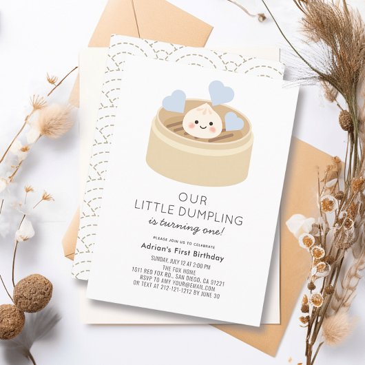 Invitation Little Dumpling Blue Boy 1er anniversaire