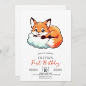 Invitation Little Elegant Digital Fox 1er anniversaire (Devant / Derrière)