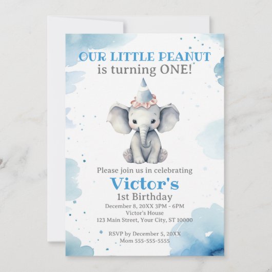 Invitation Little Elephant 1er anniversaire (Devant)