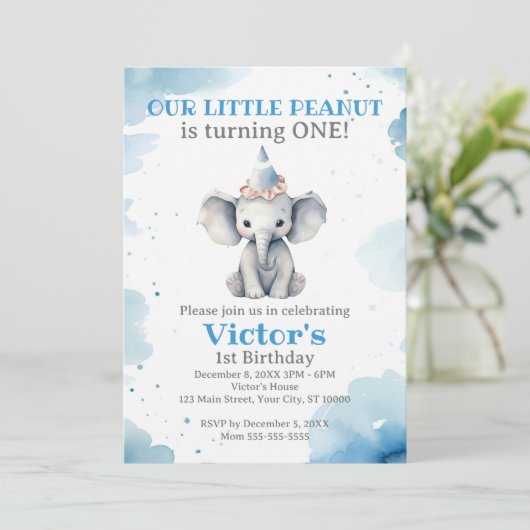 Invitation Little Elephant 1er anniversaire (Debout devant)