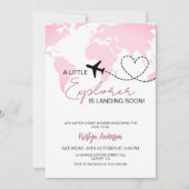 Invitation Little Explorer atterrit bientôt Baby shower fille (Devant)