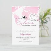 Invitation Little Explorer atterrit bientôt Baby shower fille (Debout devant)