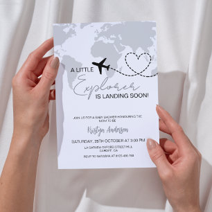 Invitation Little Explorer atterrit Bientôt Baby shower gris