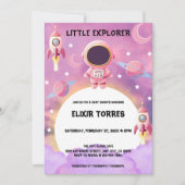 Invitation Little Explorer Modern Purple Baby shower (Devant)