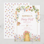 Invitation Little Fairy First Door Birthday (Devant / Derrière)