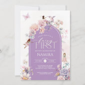 Invitation Little Fairy Premier Anniversaire Rose Purple Flor (Devant)