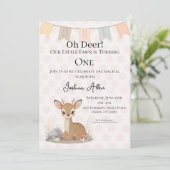 Invitation Little Fawn Woodland First Birthday (Debout devant)