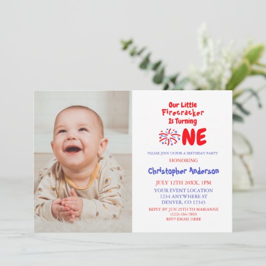 Invitation Little Firecracker 1er anniversaire (Debout devant)