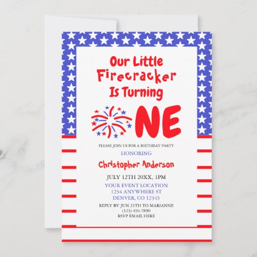 Invitation Little Firecracker 1er anniversaire (Devant)