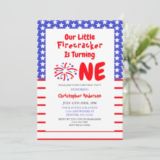 Invitation Little Firecracker 1er anniversaire (Debout devant)