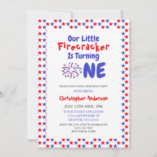 Invitation Little Firecracker 1er anniversaire (Devant)