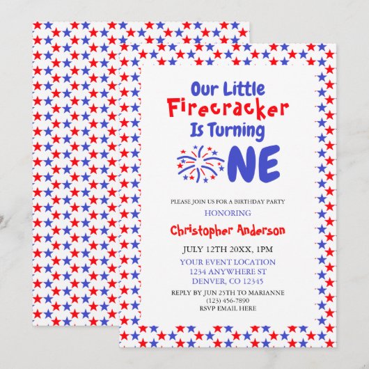 Invitation Little Firecracker 1er anniversaire (Devant / Derrière)