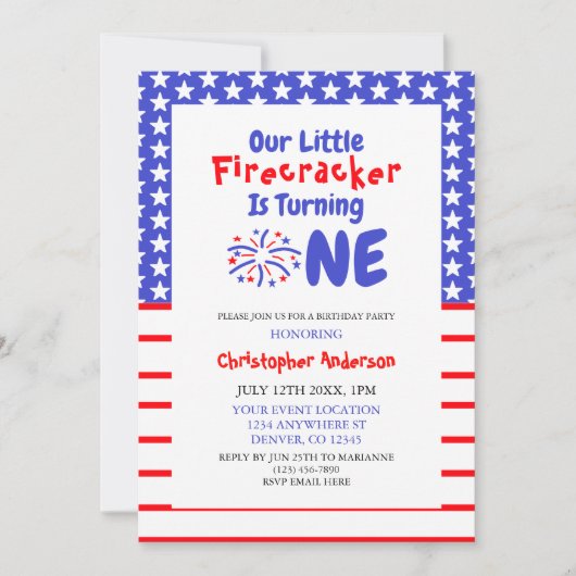 Invitation Little Firecracker 1er anniversaire (Devant)