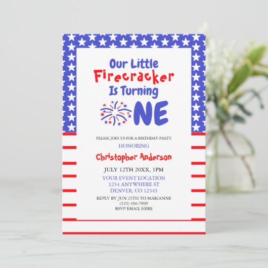 Invitation Little Firecracker 1er anniversaire (Debout devant)