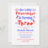 Invitation Little Firecracker 3ème anniversaire (Devant)