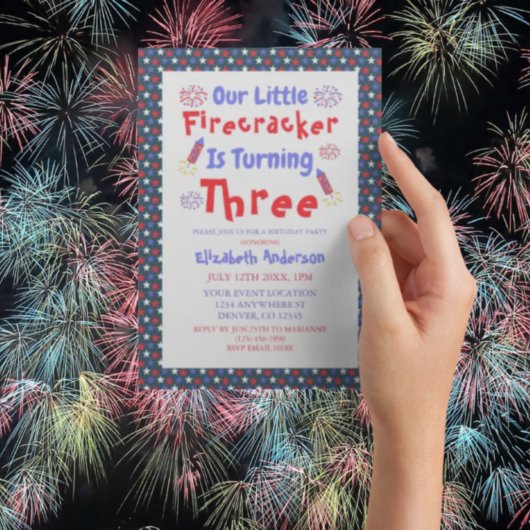 Invitation Little Firecracker 3ème anniversaire