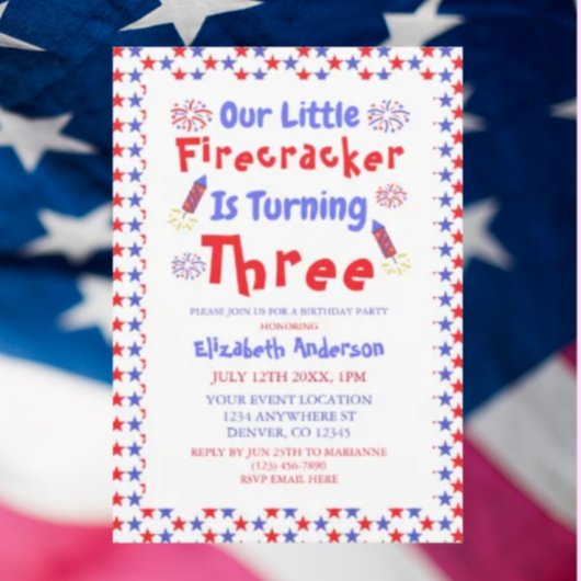 Invitation Little Firecracker 3ème anniversaire