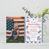 Invitation Little Firecracker 4 juillet 1er anniversaire Phot (Debout devant)