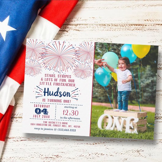 Invitation Little Firecracker 4 juillet 1er anniversaire Phot