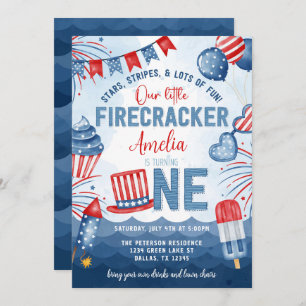 Invitation Little Firecracker 4 juillet 1ère fête d'anniversa