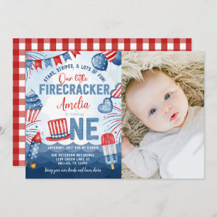 Invitation Little Firecracker 4 juillet 1ère fête d'anniversa