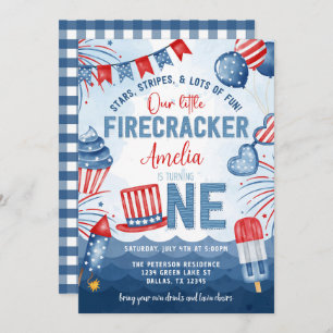 Invitation Little Firecracker 4 juillet 1ère fête d'anniversa