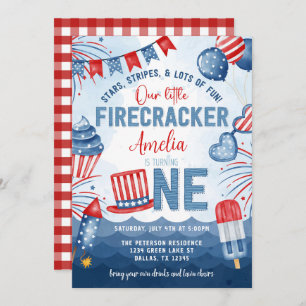 Invitation Little Firecracker 4 juillet 1ère fête d'anniversa