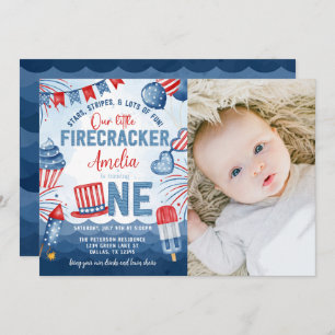 Invitation Little Firecracker 4 juillet 1ère fête d'anniversa