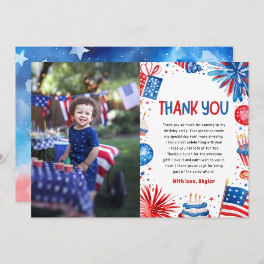 Invitation Little Firecracker 4 juillet Anniversaire Merci (Devant / Derrière)