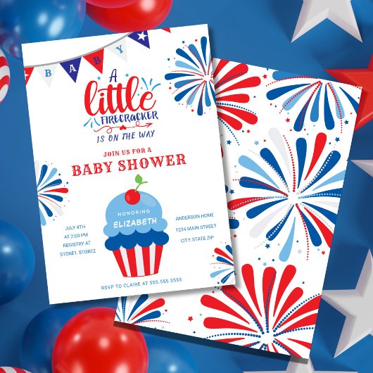 Invitation Little Firecracker 4 juillet Baby shower
