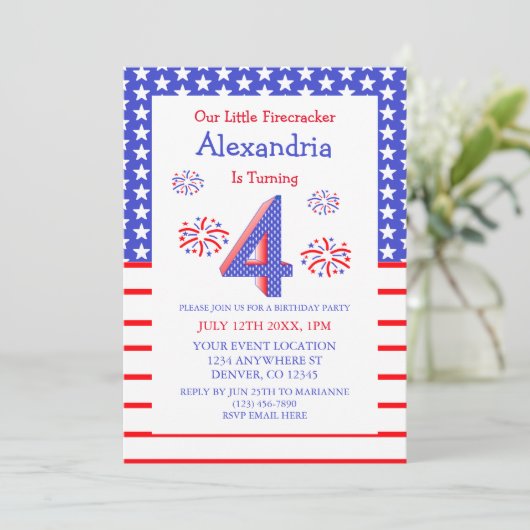 Invitation Little Firecracker 4e anniversaire (Debout devant)