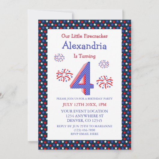 Invitation Little Firecracker 4e anniversaire (Devant)