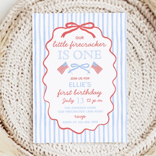 Invitation Little Firecracker 4th of July 1st Birthday