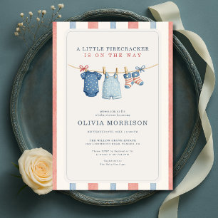 Invitation Little Firecracker American Stripes Baby Shower