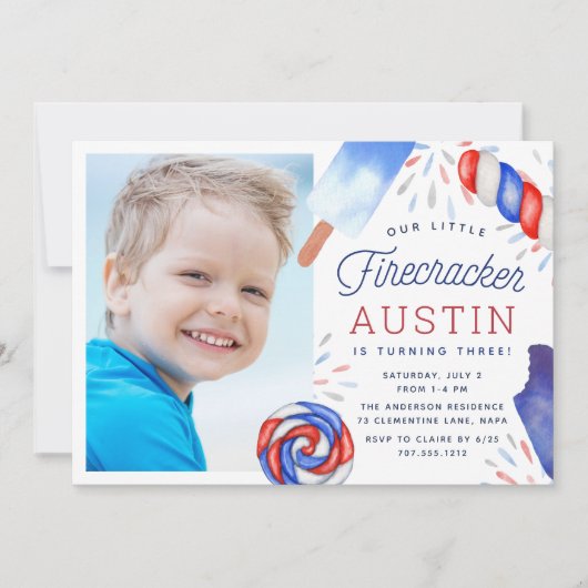 Invitation Little Firecracker | Photo Anniversaire de enfant  (Devant)