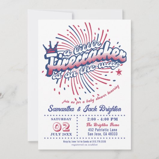 Invitation Little Firecracker Quart juillet Baby shower améri (Devant)