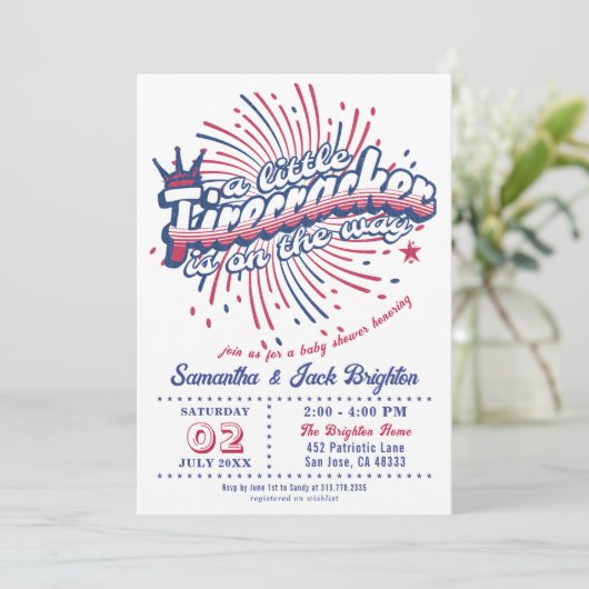 Invitation Little Firecracker Quart juillet Baby shower améri (Debout devant)