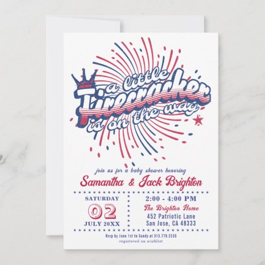 Invitation Little Firecracker Quart juillet Baby shower améri (Devant)