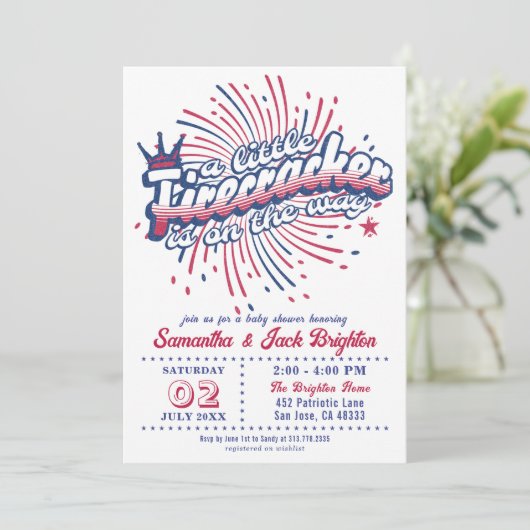 Invitation Little Firecracker Quart juillet Baby shower améri (Debout devant)