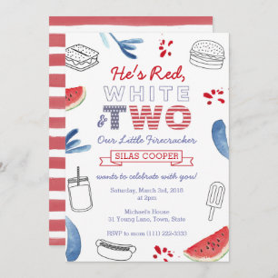 Invitation Little Firecracker Rouge Blanc Bleu 2e anniversair